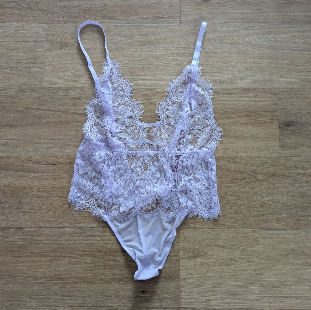 NWT Adore Me Lavender Pastel Lace Chemise Lingerie Thong One-piece Size Large